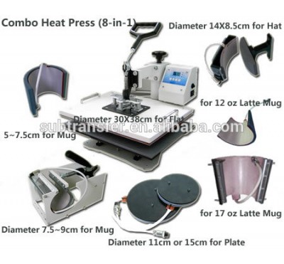 Hot selling Sublimation Multifunctional combo heat press machine 8 in 1